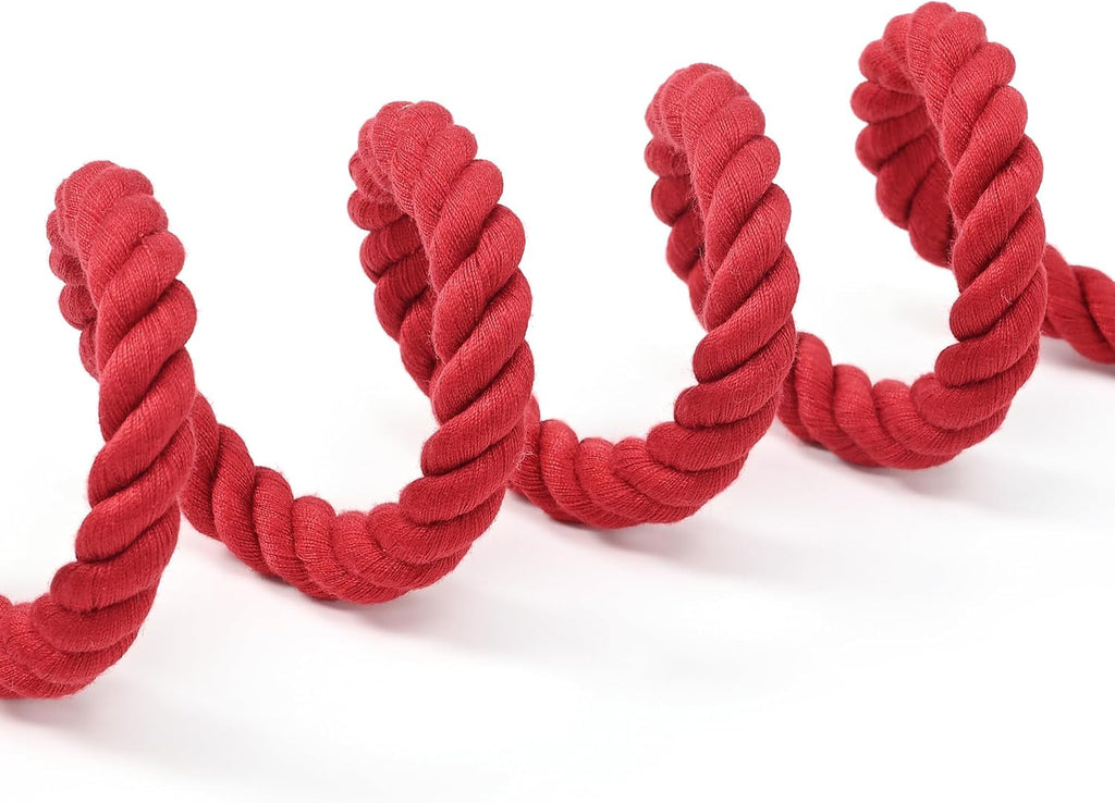 Dog Leash, Braided Cotton Rope Leashes with Leather Tailor Tip with Leather Tip - Heavy Duty Metal Clasp, 5FT, 1/2" Thick - Wedding, Walking Leash for Medium Large Dogs(Red)