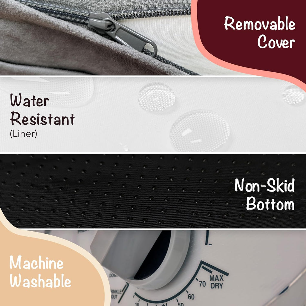 Chester Xx-Large Dog Bed - Orthopedic Memory Foam Mattress, Calming Couch Bed, Wall Rim Pillow, Water Resistant Liner, Washable Cover, Non-Slip Bottom, Grey